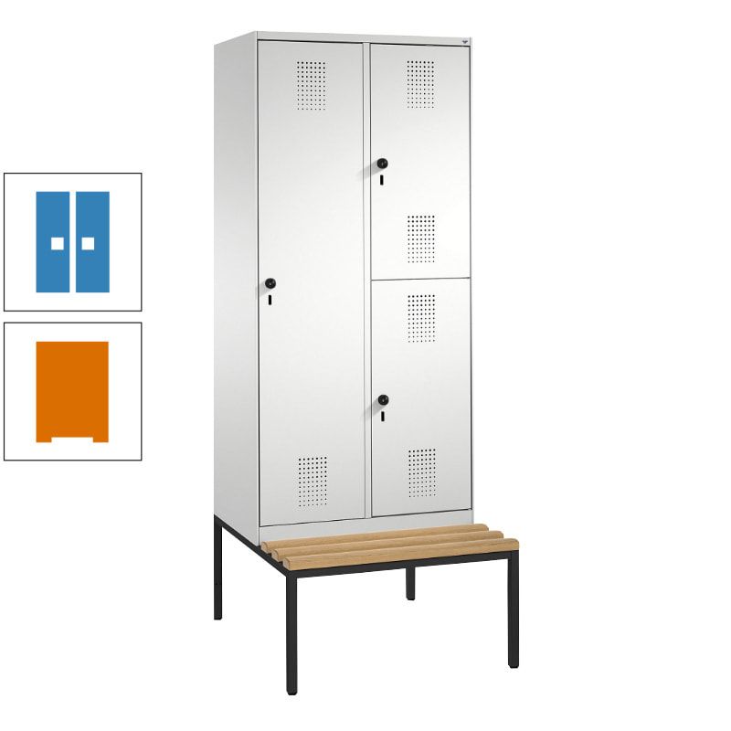 Garderobenschrank, Spind ein- und doppelstöckig Sitzbank, 2 Abteile, 3 Fächer, 2.090 x 800 x 500 mm (HxBxT), Front anthrazitgrau, Korpus anthrazitgrau