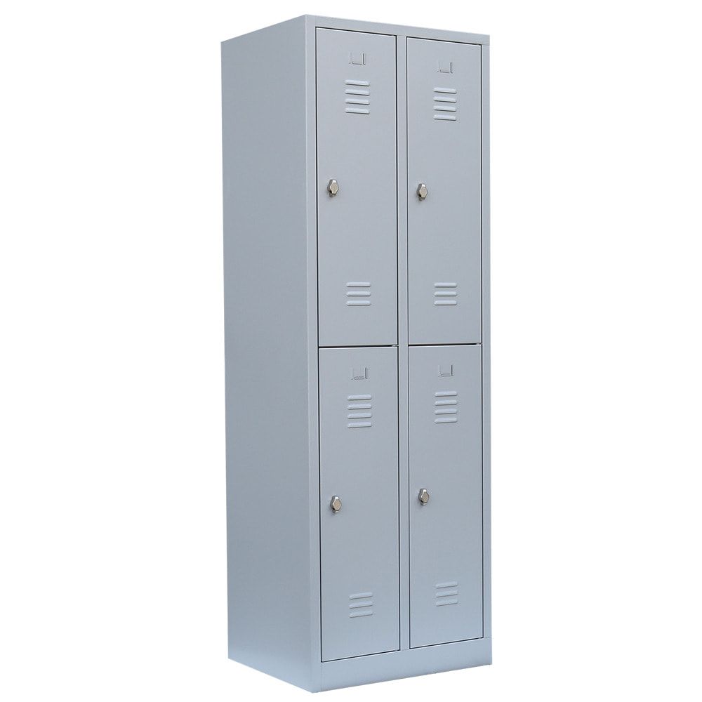 Garderobenschrank, Doppelstockspind, 2 Abteile, 4 Fächer, 1.950 x 600 x 500 mm (HxBxT), Stahl, Drehriegel, Korpus: lichtgrau, Front: anthrazitgrau