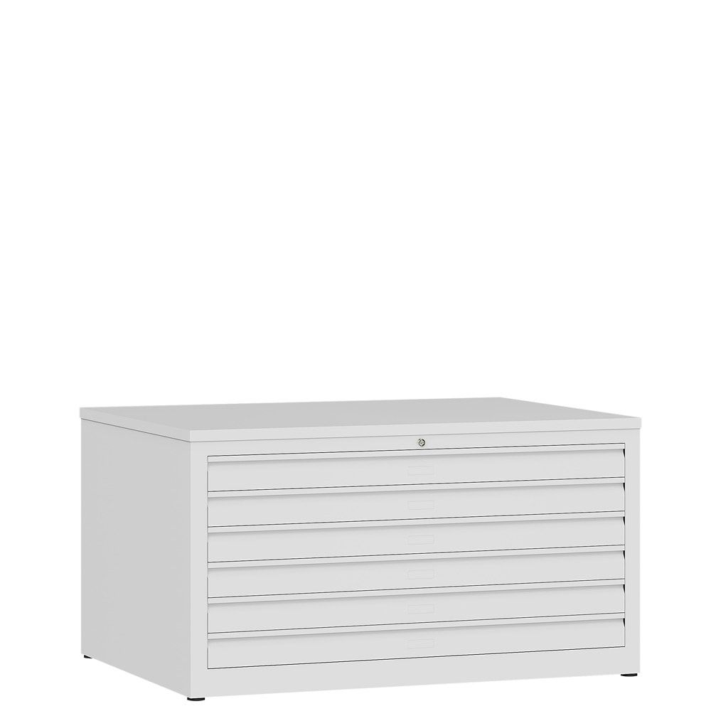 Zeichenschrank, Planschrank, Architektenschrank, Flachablageschrank, bis DIN A1, 6 Schubladen, 605 x 1.135 x 835 mm (HxBxT), Farbe: lichtgrau