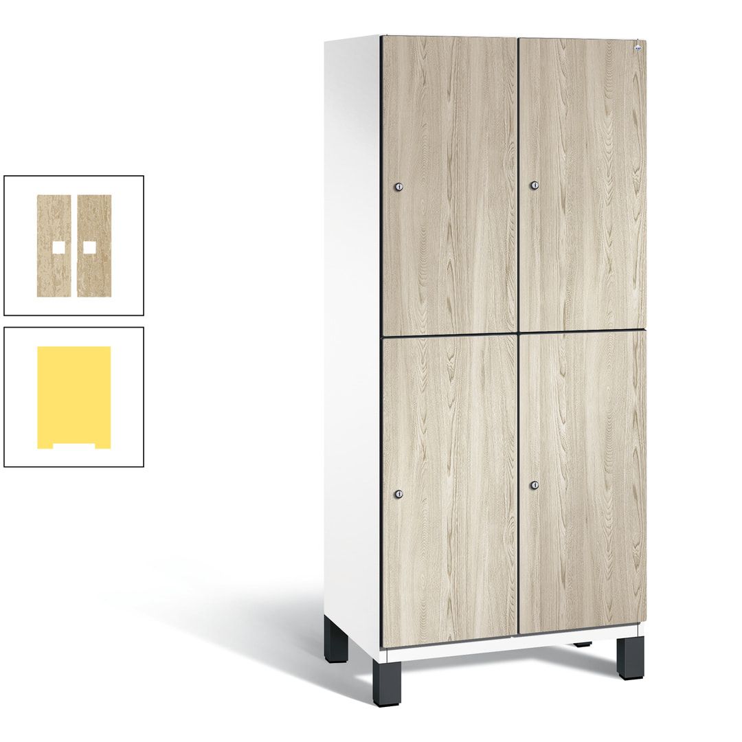 Fächerschrank, Garderobenschrank, mit Füßen, 2 Abteile, 1.980 x 800 x 525 mm (HxBxT), Korpus anthrazitgrau, Tür Donau-Ahorn