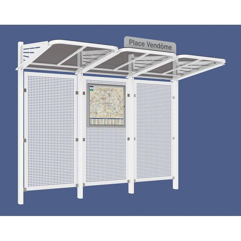 Buswartehalle - Unterstand - Stahlblech Rückwand - Fahrplankasten - Haltestellenschild - 2.200 x 3.000 x 1.500 mm (HxBxT) - enzianblau