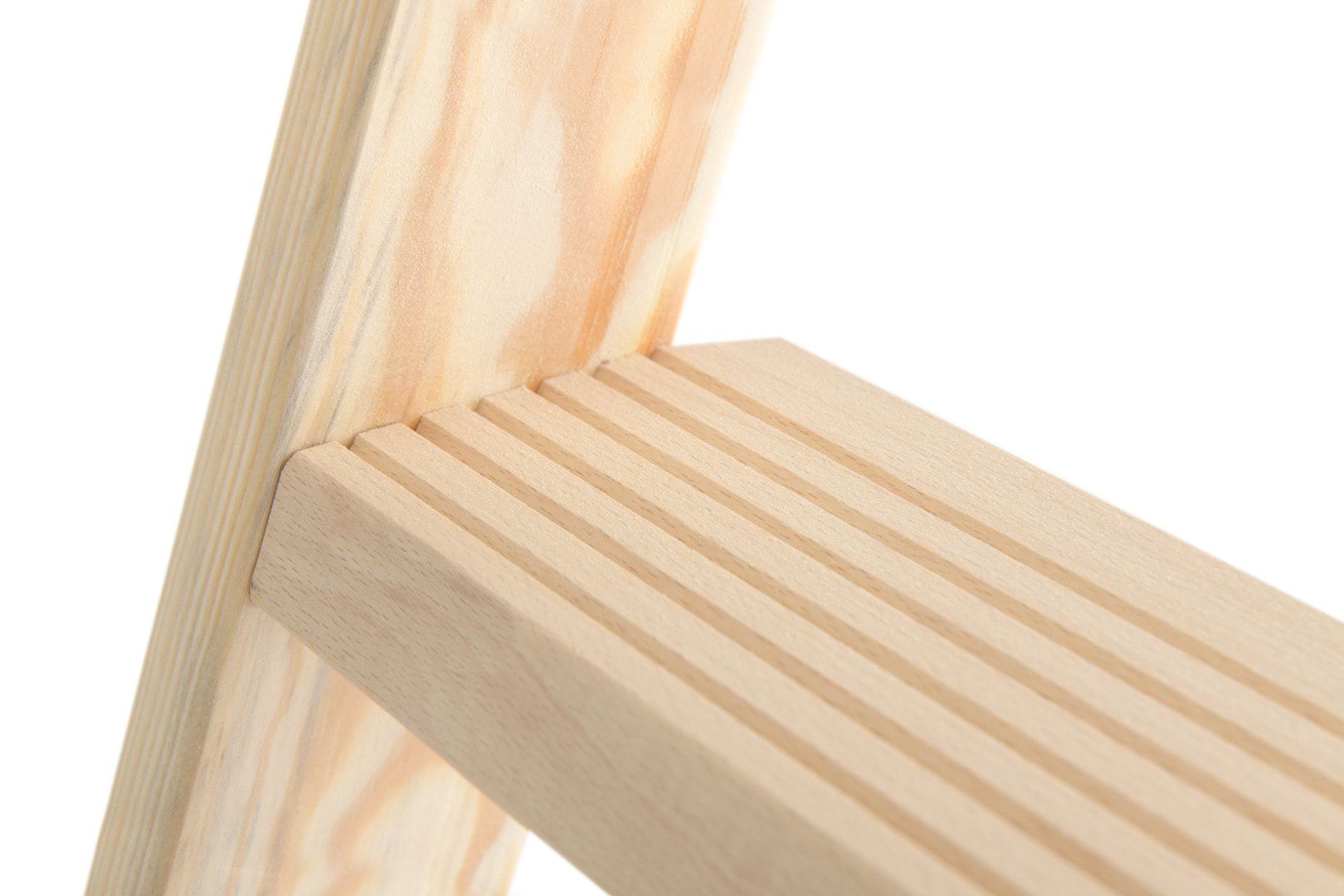Holz-Stufenstehleiter, beidseitig begehbar, Textiltasche, Eimerhaken, Perlongurte, 1.240 x 473 mm (LxB), 2 x 4 Stufen, 8 kg, Stufentiefe 80 mm, Hymer