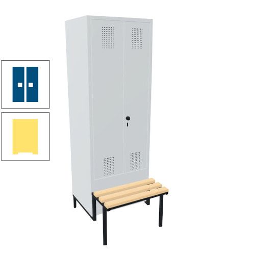 Doppel-Spind, Garderobenschrank, Buche Sitzbank integriert, 2 Abteile a 400 mm, Korpus anthrazitgrau, Tür anthrazitgrau, 1.850 x 800 x 815 mm (HxBxT)