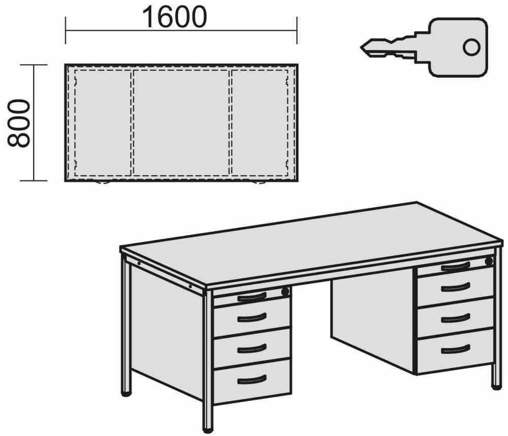 Schreibtisch 4-Fuß Eco - zwei Hängecontainer - 8 Schubfächer - abschließbar - 720 x 1.600 x 800 mm (HxBxT) - Gestell lichtgrau - Ahorn