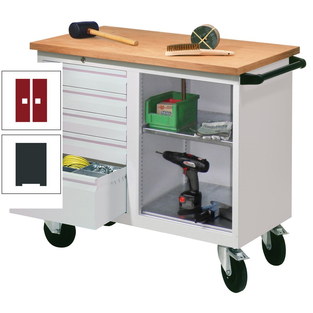 Mobile Werkbank - Werkstattwagen - 915 x 1.090 x 600 mm - 5 Schubladen und Ablagefach - anthrazitgrau