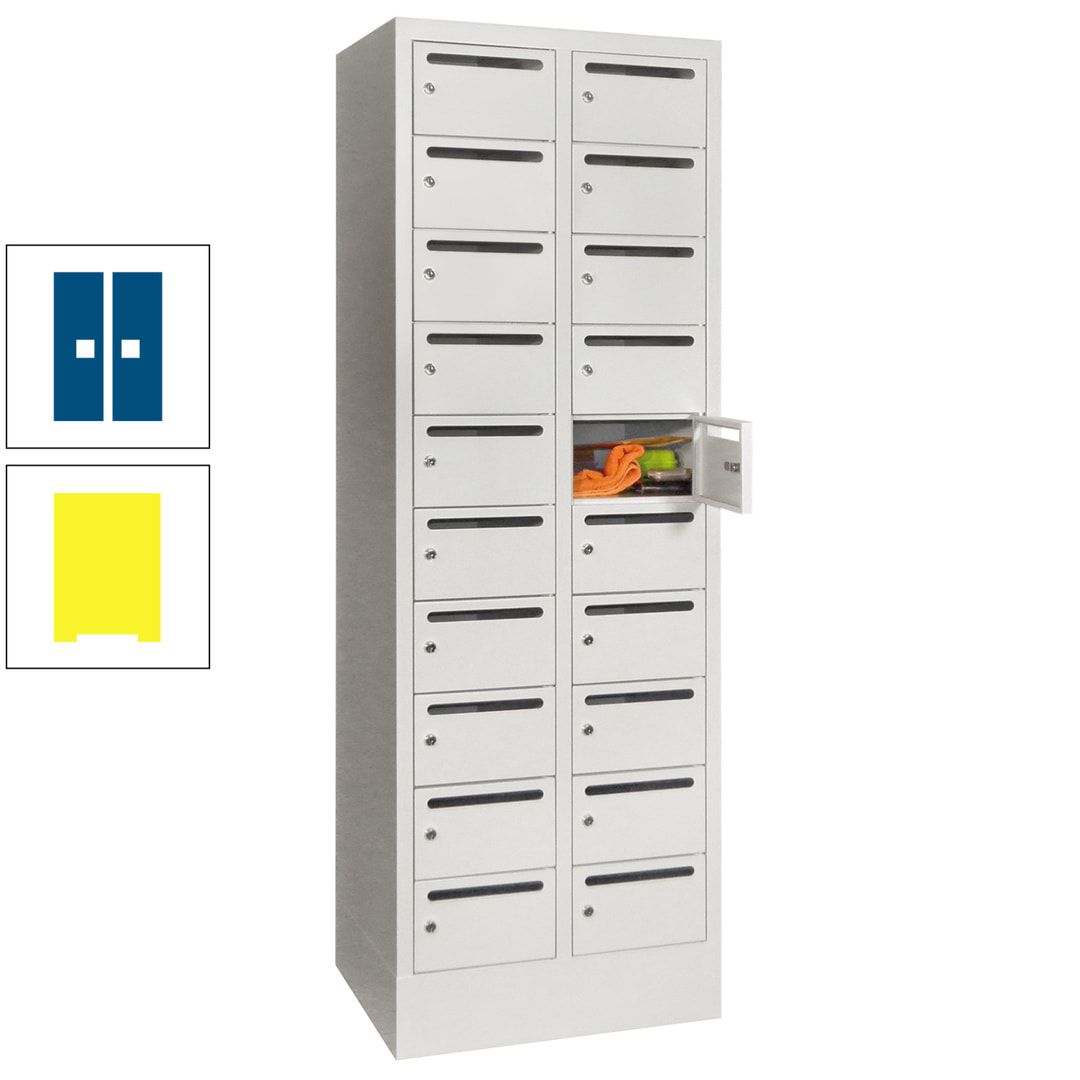 Postverteilerschrank, Schließfachschrank, 2 Abteile a 300 mm, 20 Fächer, 1.850 x 600 x 500 mm (HxBxT), Korpus anthrazitgrau, Front anthrazitgrau