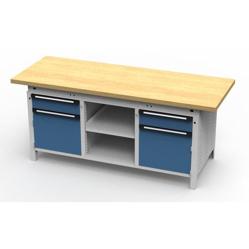 OTTOKIND Werkbank - bündig Arbeitsplatte - 850 x 1.695 x 750 mm (HxBxT) - 2 Schubladen - 2 Schränke - 2 Ablageböden - lichtgrau