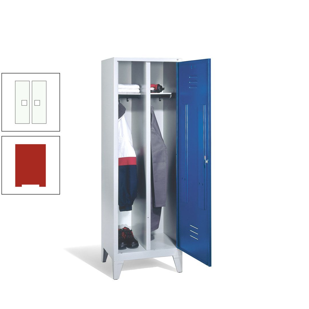 Doppel-Spind mit Großtür, Garderobenschrank mit Füßen, 2 Abteile a 300 mm, Korpus anthrazitgrau, Tür anthrazitgrau, 1.850 x 610 x 500 mm (HxBxT)