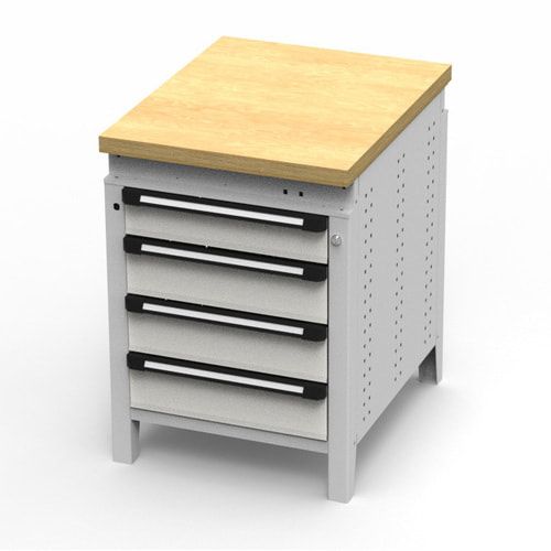 OTTOKIND Werkbank - Arbeitsplatte bündig - 850 x 605 x 750 mm (HxBxT) - 4 Schubladen - lichtgrau