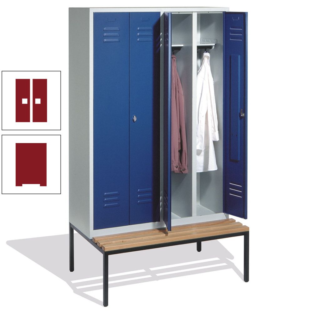 Doppel-Spindschrank, Buche Sitzbank untergebaut, 4 Abteile a 300 mm, Korpus lichtgrau, Tür anthrazitgrau, 2.090 x 1.190 x 815 mm (HxBxT)