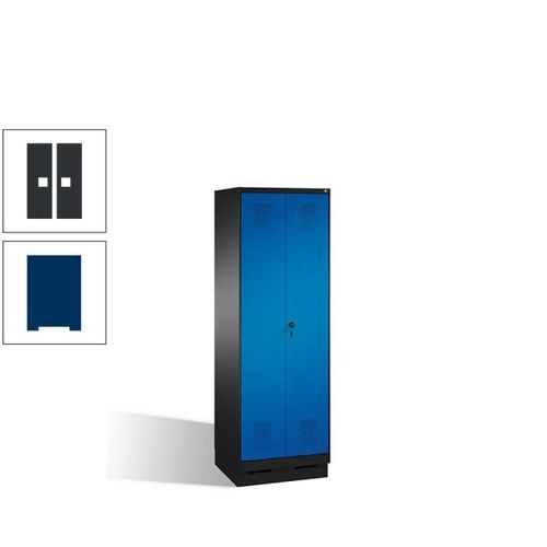 Doppel-Spind, Doppeltüren, Garderobenschrank mit Sockel, 2 Abteile a 300 mm, Korpus anthrazitgrau, Tür anthrazitgrau, 1.800 x 600 x 500 mm (HxBxT)