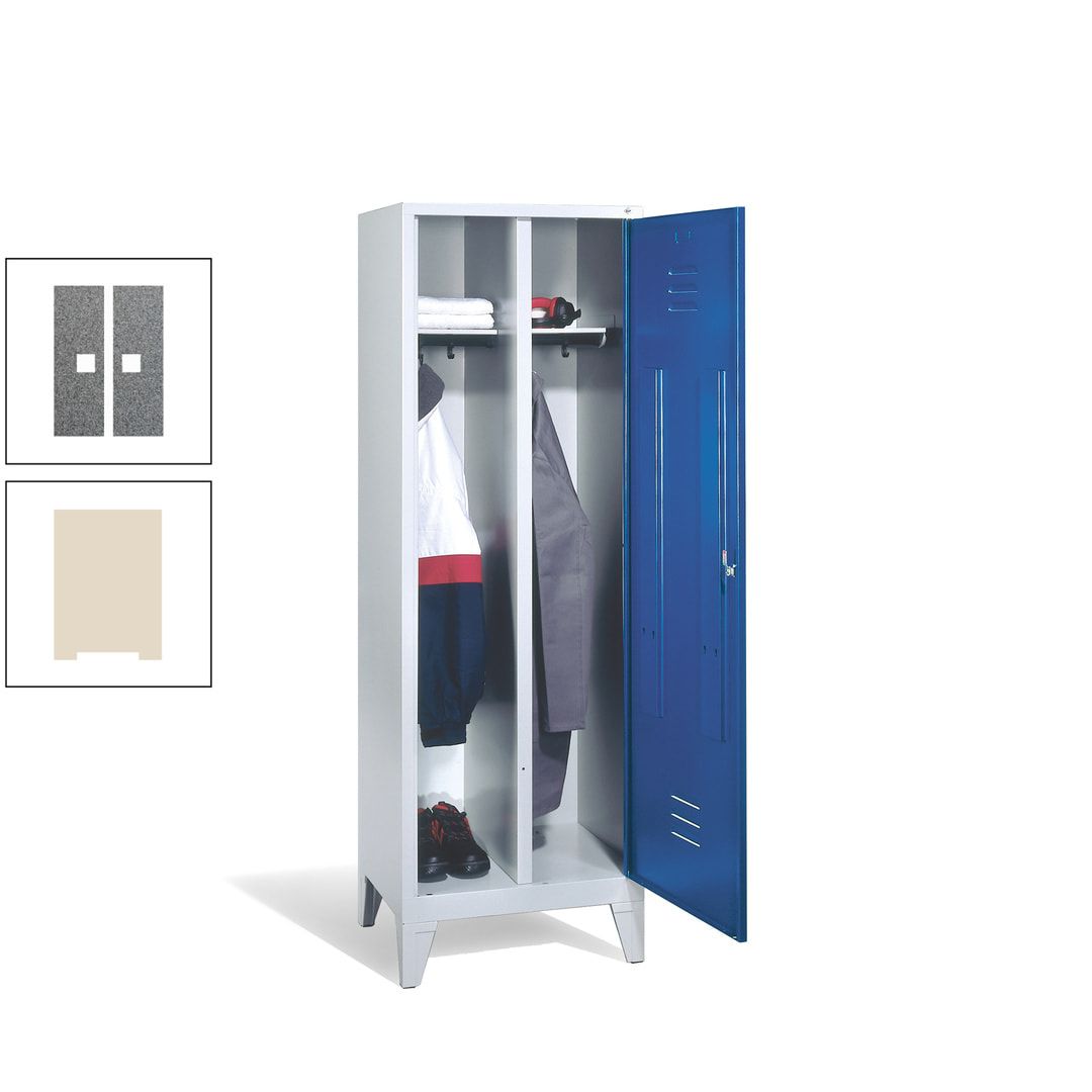 Doppel-Spind mit Großtür, Garderobenschrank mit Füßen, 2 Abteile a 300 mm, Korpus anthrazitgrau, Tür anthrazitgrau, 1.850 x 610 x 500 mm (HxBxT)