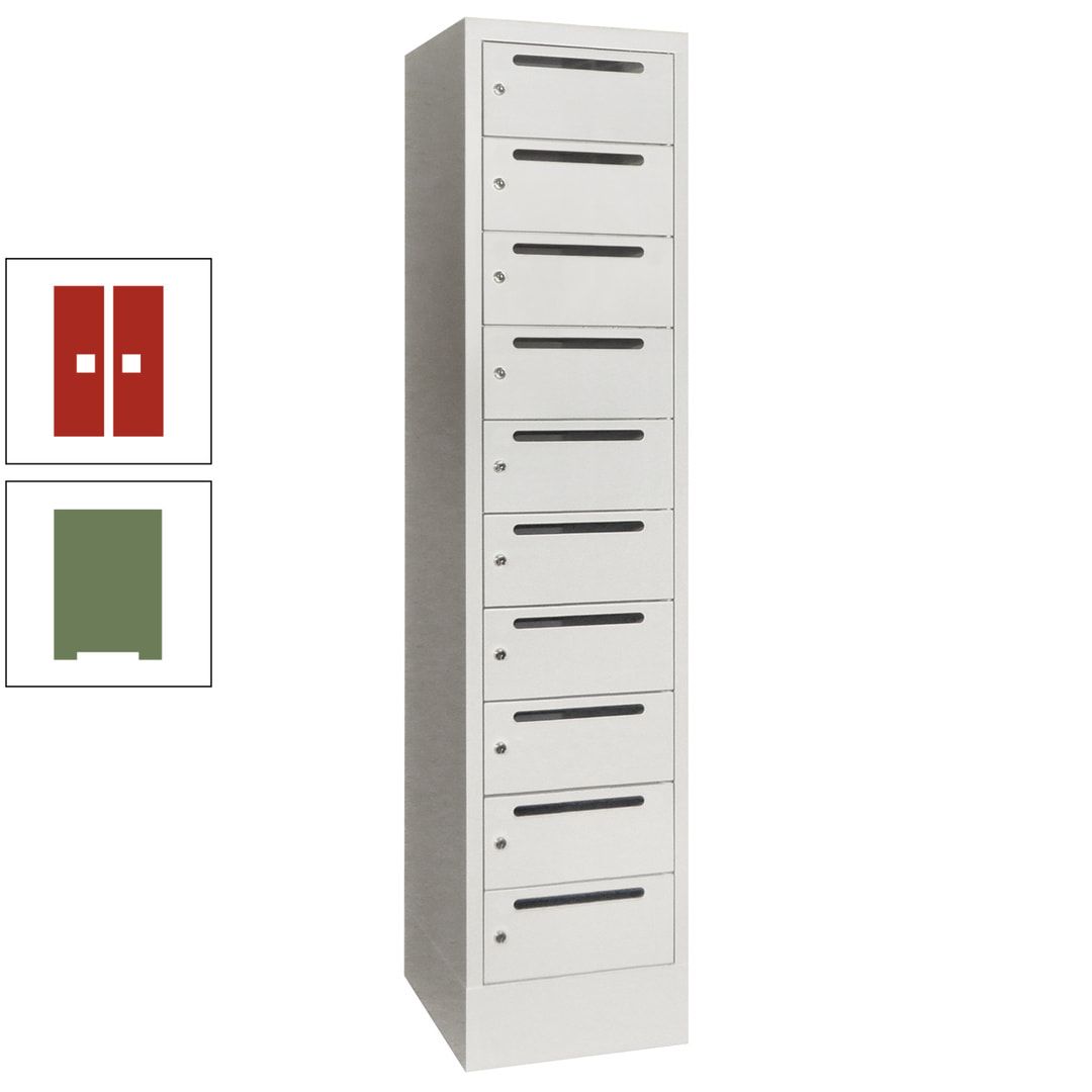 Postverteilerschrank, Schließfachschrank, 1 Abteil a 400 mm, 10 Fächer, 1.850 x 400 x 500 mm (HxBxT), Korpus anthrazitgrau, Front anthrazitgrau