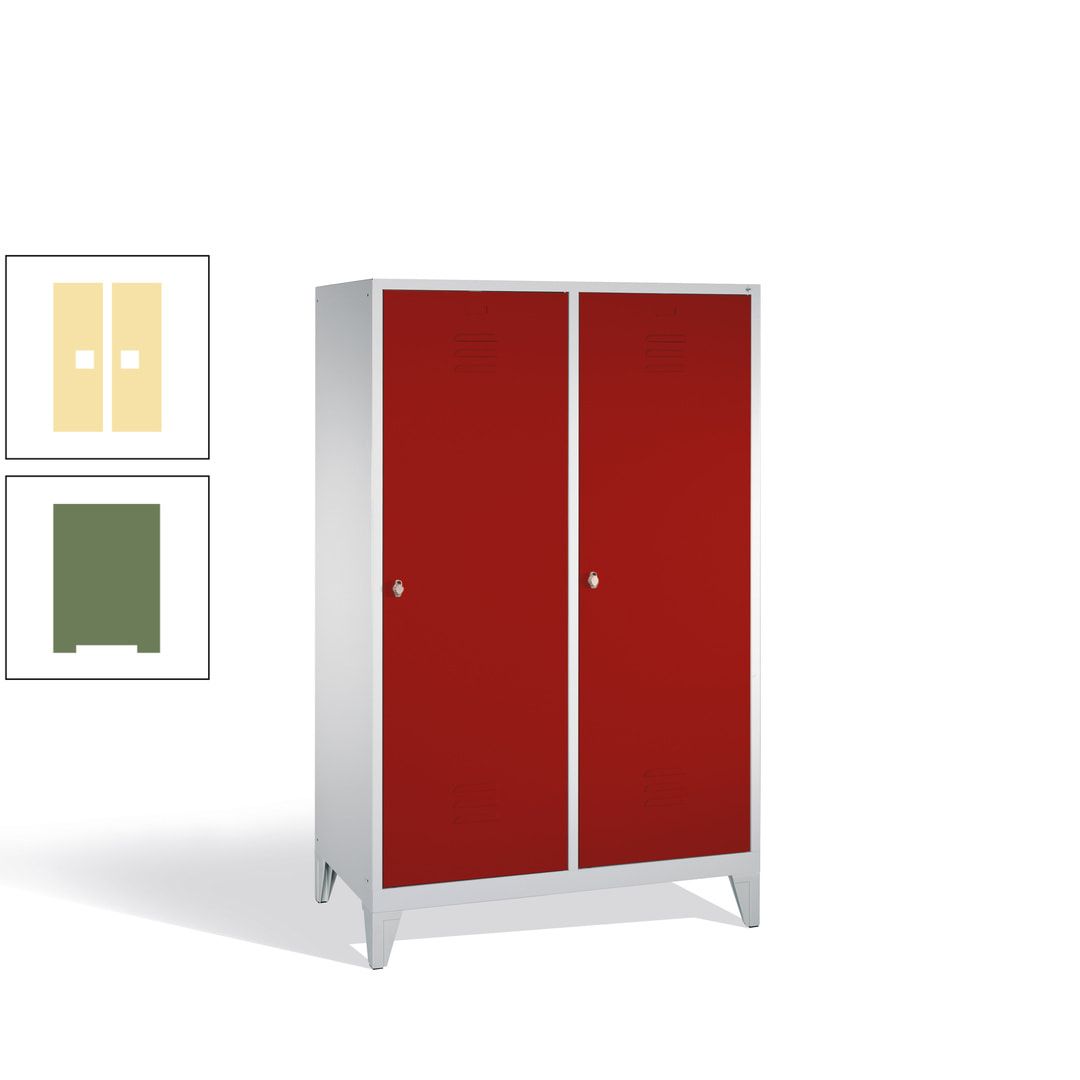 Doppel-Spind mit 2 Großtüren, Garderobenschrank mit Füßen, 4 Abteile a 300 mm, Korpus anthrazitgrau, Tür anthrazitgrau, 1.850 x 1.190 x 500 mm (HxBxT)