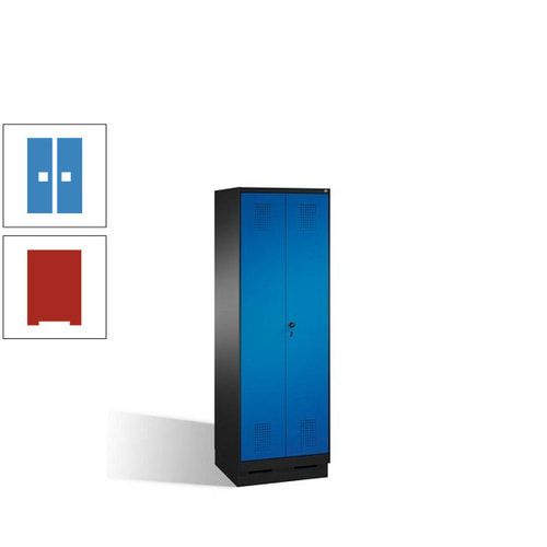 Doppel-Spind, Doppeltüren, Garderobenschrank mit Sockel, 2 Abteile a 300 mm, Korpus anthrazitgrau, Tür anthrazitgrau, 1.800 x 600 x 500 mm (HxBxT)