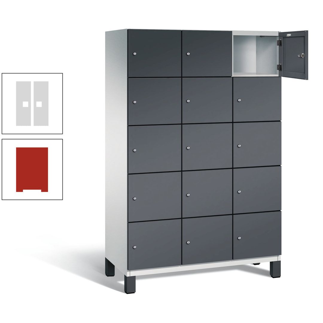 Fächerschrank, Stahlschrank, 15 Fächer, Türöffnungsbegrenzer, Füße, 1.980 x 1.200 x 525 mm (HxBxT), Korpus anthrazitgrau, Front anthrazitgrau