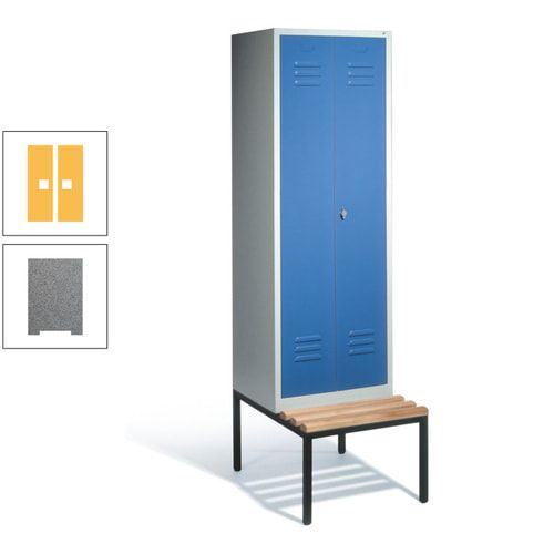 Doppel-Spindschrank, Buche Sitzbank untergebaut, 2 Abteile a 300 mm, Korpus lichtgrau, Tür anthrazitgrau, 2.090 x 610 x 815 mm (HxBxT)