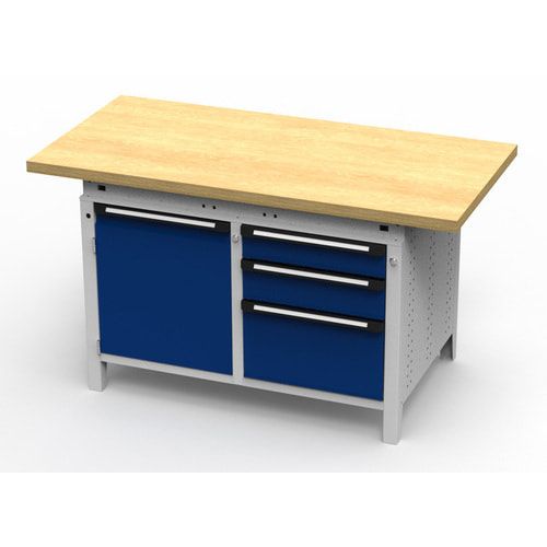 OTTOKIND Werkbank - bündige Arbeitsplatte - 850 x 1.150 x 750 mm (HxBxT) - 3 Schubladen - Schrank - lichtgrau