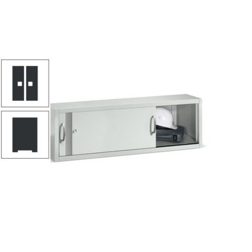 C+P Aufsatzschrank mit Schiebetüren, Büroschrank, 1 Fachboden, Korpusfarbe lichtgrau, Frontfarbe enzianblau, 790 x 1.200 x 400 mm (HxBxT)