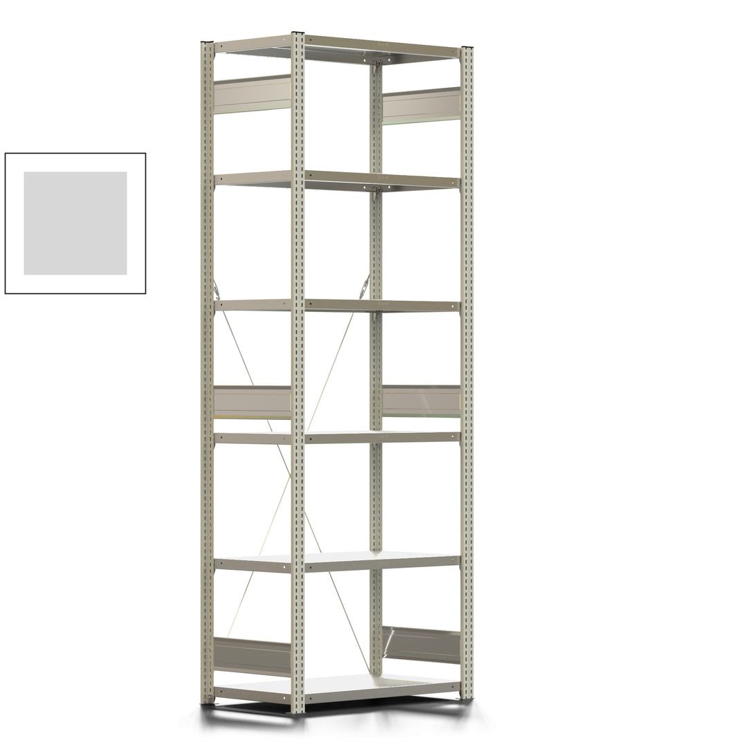 Fachbodenregal mit Tiefenriegel - 350 kg - 2.500 x 875 x 526 mm (HxBxT) - Anbauregal - 6 Böden - enzianblau - Lagerregal - Steckregal BERT