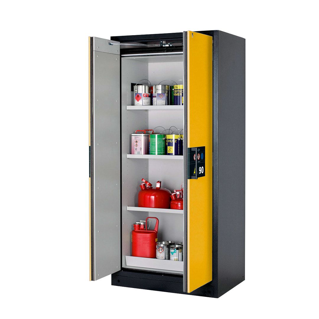 Gefahrstoffschrank - 1.953x893x615 mm - 3 Fachböden - Edelstahl - Lochblech - enzianblau