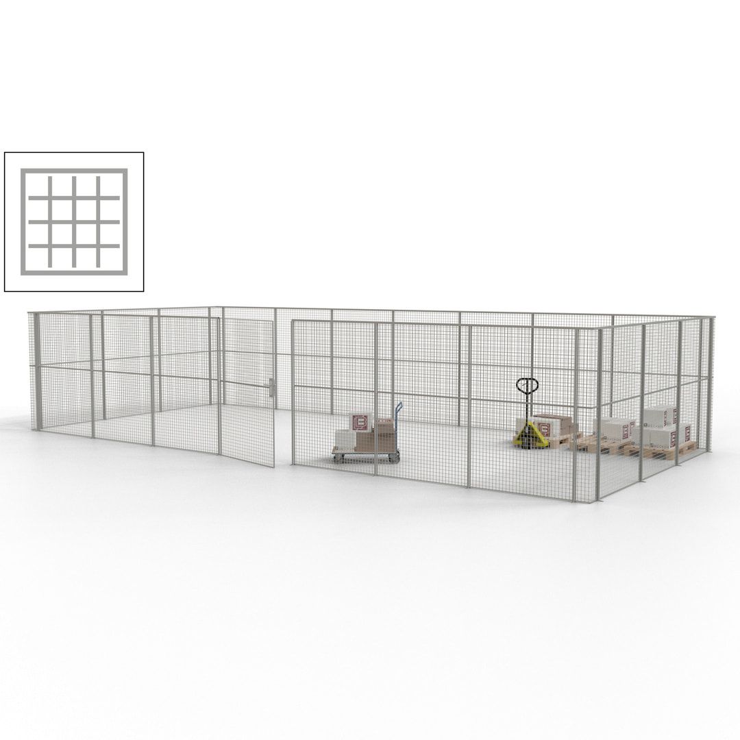 Hallentrennwand - Flügeltür, Gitter - 19 Gitterwände - 2.200 x 10.900 x 4.900 mm (HxBxT) - Perlweiß/reinorange