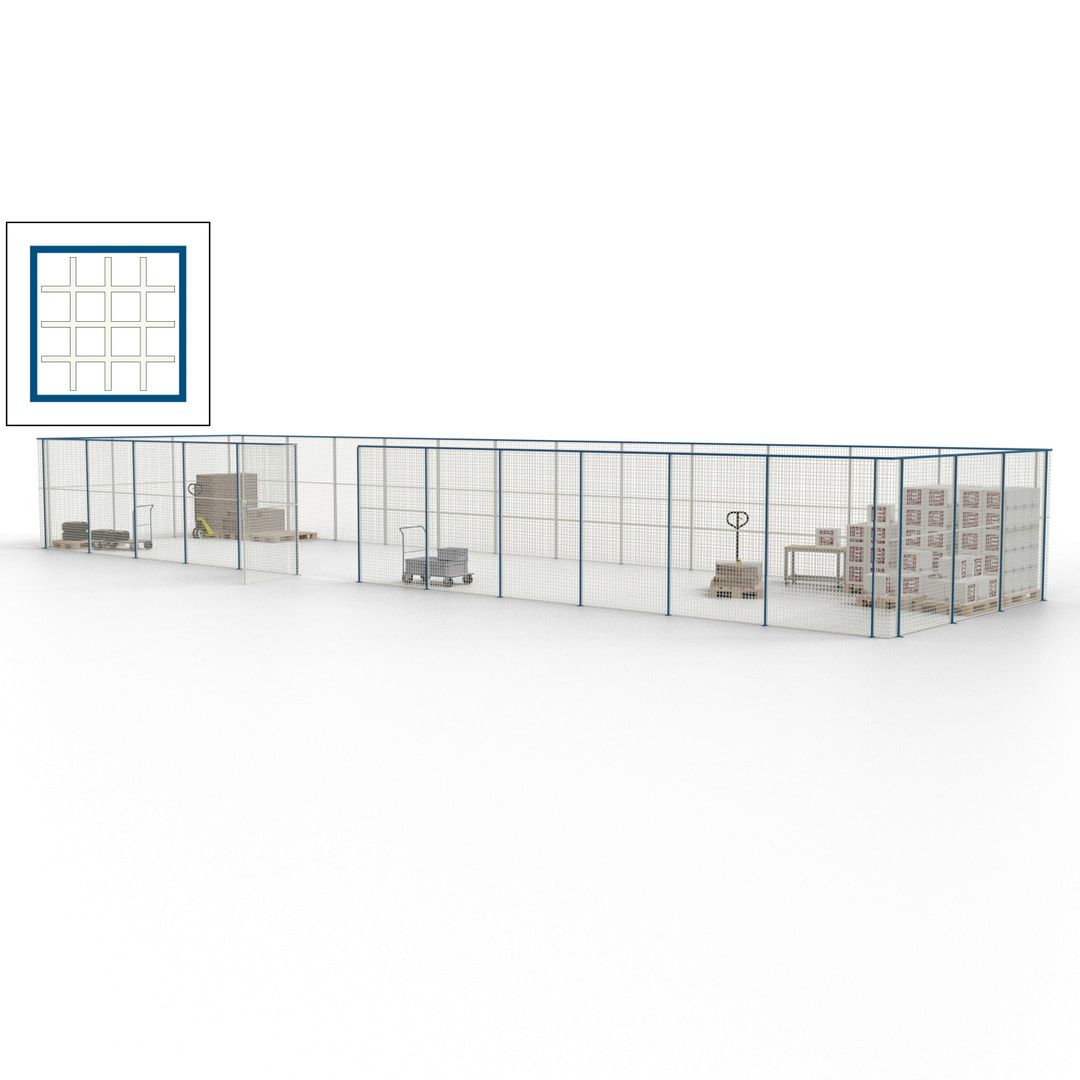 Maschinen Schutzgitter - Hallentrennwand - Sicherheitszaun - Tür - 45 m - 2.200 x 18.400 x 4.900 mm (HxBxT) - enzianblau