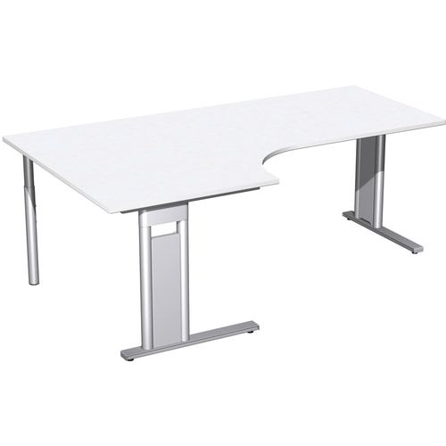 Eckschreibtisch, Eckteil 800 mm, Ecke links, Füße einseitig verkürzt, C-Fuß Pro, 720 x 1.600 x 1.200 mm (HxBxT), Gestell silber, Dekor Ahorn
