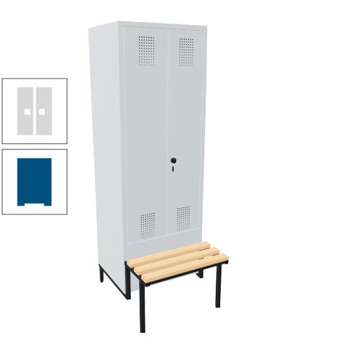 Doppel-Spind, Garderobenschrank, Buche Sitzbank integriert, 2 Abteile a 400 mm, Korpus anthrazitgrau, Tür anthrazitgrau, 1.850 x 800 x 815 mm (HxBxT)