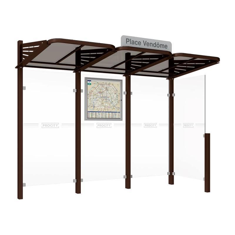 Buswartehalle - Unterstand - modular - Fahrplankasten - Haltestellenschild - Seitenwand rechts - 2.200 x 3.000 x 1.500 mm (HxBxT) - enzianblau