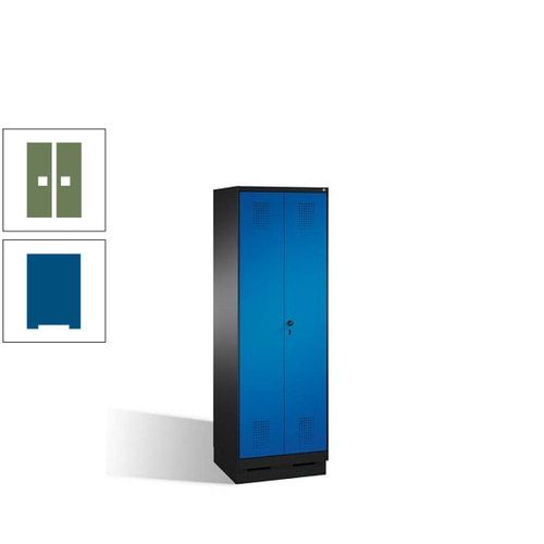 Doppel-Spind, Doppeltüren, Garderobenschrank mit Sockel, 2 Abteile a 300 mm, Korpus anthrazitgrau, Tür anthrazitgrau, 1.800 x 600 x 500 mm (HxBxT)