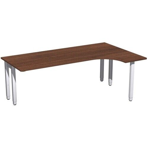 Eckschreibtisch, Ecke rechts, Füße einseitig verkürzt, 4-Fuß Quadrat Pro, höhenverstellbar, 680-800 x 1.600 x 1.200 mm (HxBxT), Dekor Ahorn