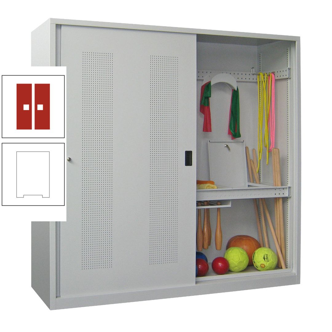 Ballschrank - Schiebetüren mit Lochfeld - Trennwand - 1.950x2.000x600 mm (HxBxT) - anthrazitgrau