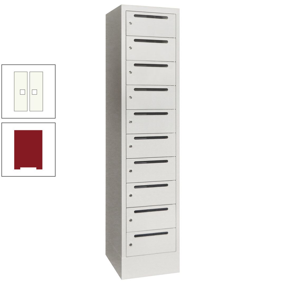 Postverteilerschrank, Schließfachschrank, 1 Abteil a 400 mm, 10 Fächer, 1.850 x 400 x 500 mm (HxBxT), Korpus anthrazitgrau, Front anthrazitgrau
