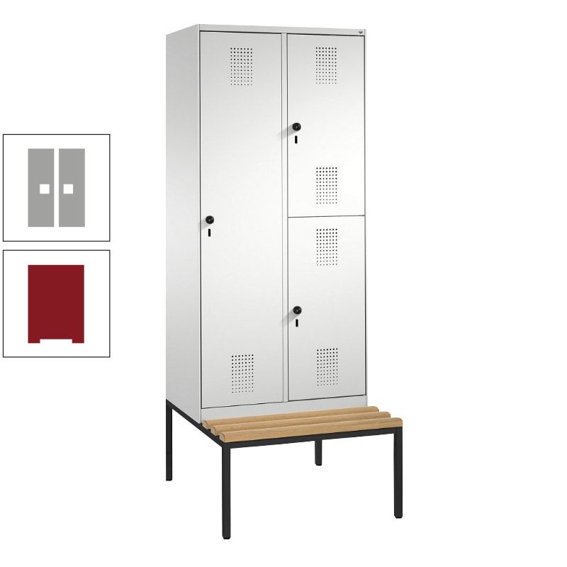 Garderobenschrank, Spind ein- und doppelstöckig Sitzbank, 2 Abteile, 3 Fächer, 2.090 x 800 x 500 mm (HxBxT), Front anthrazitgrau, Korpus anthrazitgrau