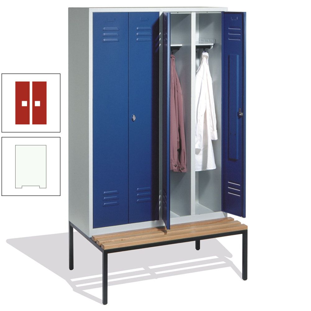 Doppel-Spindschrank, Buche Sitzbank untergebaut, 4 Abteile a 300 mm, Korpus lichtgrau, Tür anthrazitgrau, 2.090 x 1.190 x 815 mm (HxBxT)