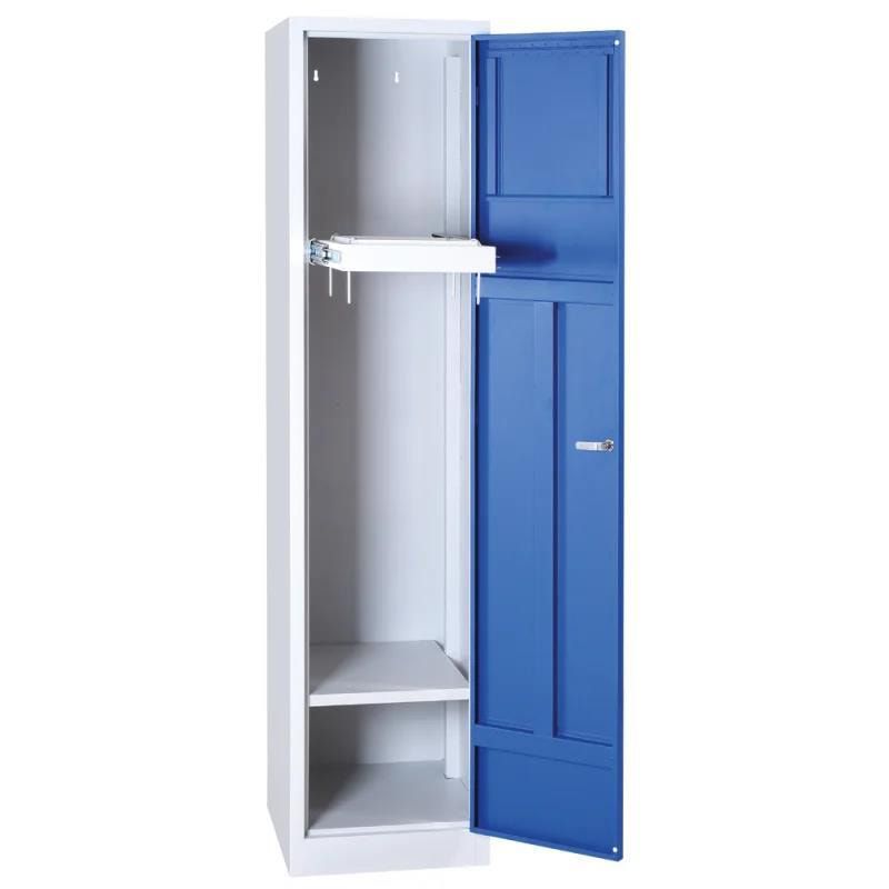 Wäschesammelschrank, Wäscheschrank, Stahlschrank, Sockel, Klappe, Zylinderschloss, 1.800 x 600 x 500 mm (HxBxT), Korpus lichtgrau, Front enzianblau