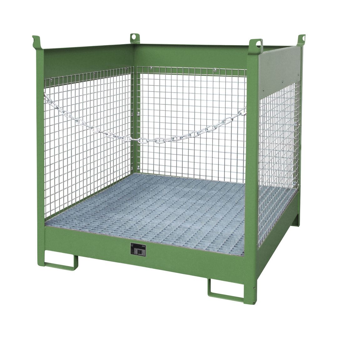 Fass-Stapelpalette - für 4 x 200-l-Fässer - Volumen 220 l - 1.435 x 1.410 x 1.410 mm (HxBxT) - Drahtgitterwände - feuerrot