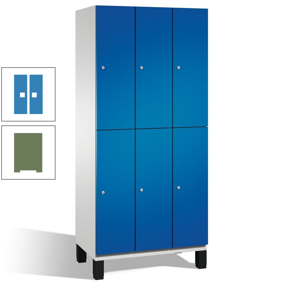 Fächerschrank, Stahlschrank, doppelstöckig, 6 Fächer, Füße, Korpus anthrazitgrau, Tür anthrazitgrau, 1.980 x 900 x 525 mm (HxBxT)