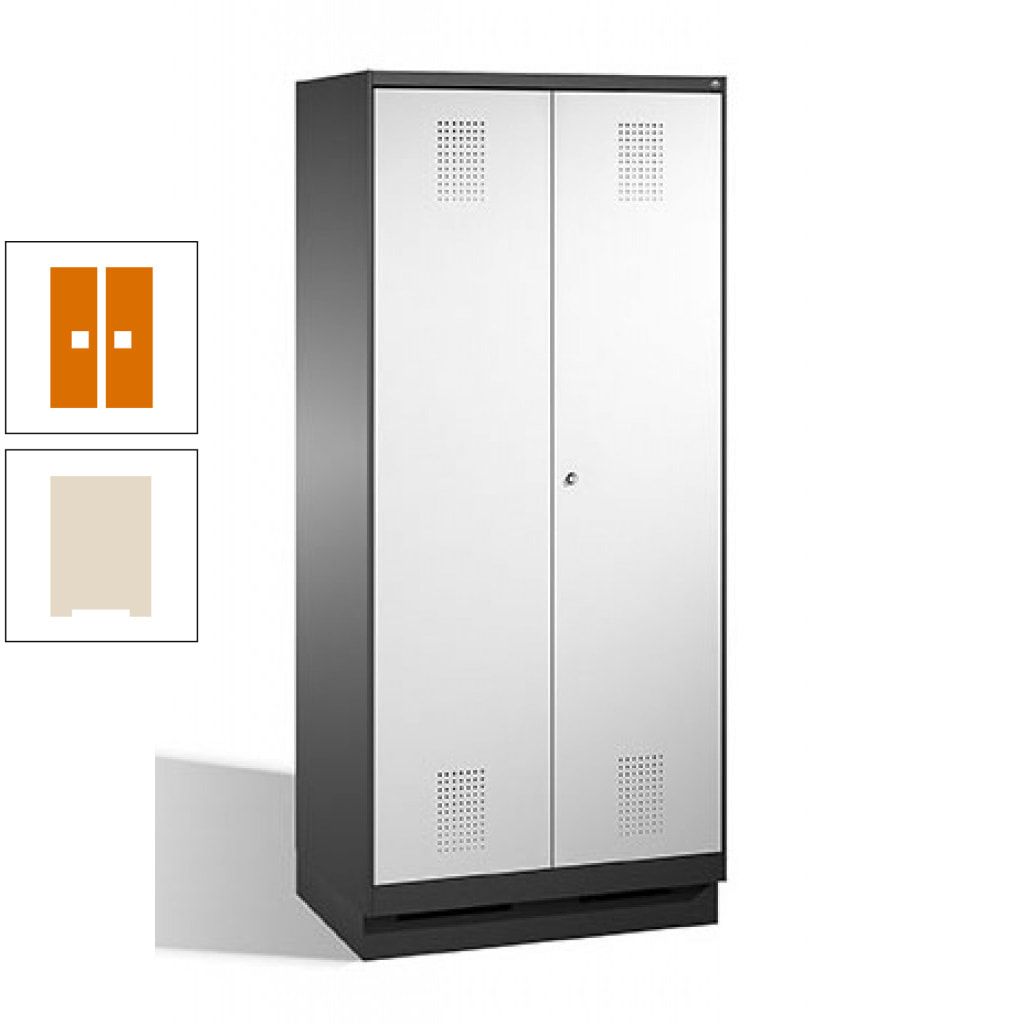 Doppel-Spind, Doppeltüren, Garderobenschrank mit Sockel, 2 Abteile a 400 mm, Korpus anthrazitgrau, Tür anthrazitgrau, 1.800 x 800 x 500 mm (HxBxT)