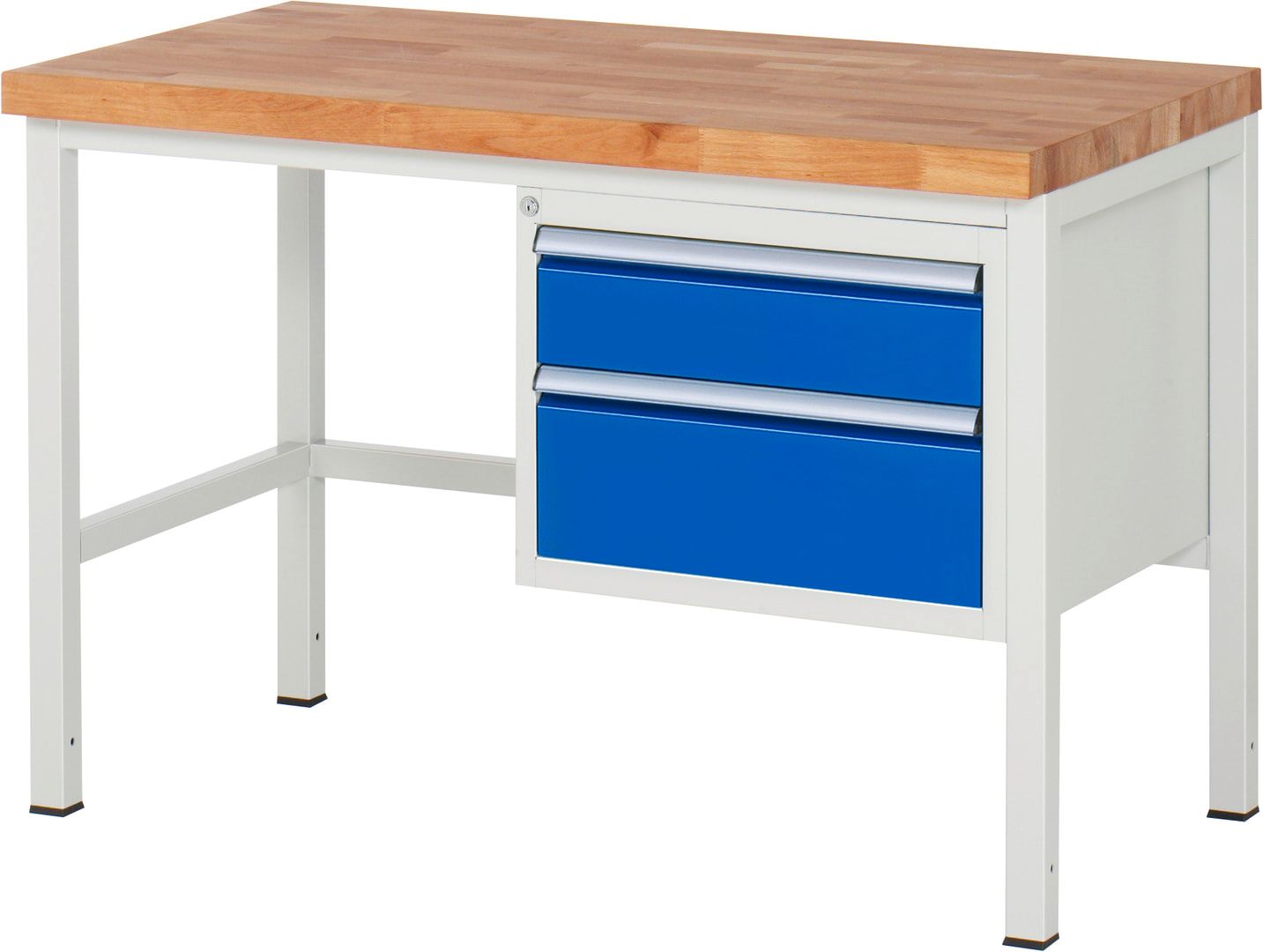 Werkbank - 2 Schubladen - Teilauszug - 150:1 / 210:1 - Höhe 840-1.040 mm - 1.250 x 700 mm - 1.250 kg - Buche - Anthrazitgrau
