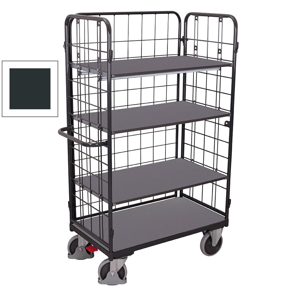 Etagenwagen - 3 Gitterwände - 4 Etagen - Ladefläche 500 x 850 mm (BxT) - Traglast 400 kg - anthrazitgrau