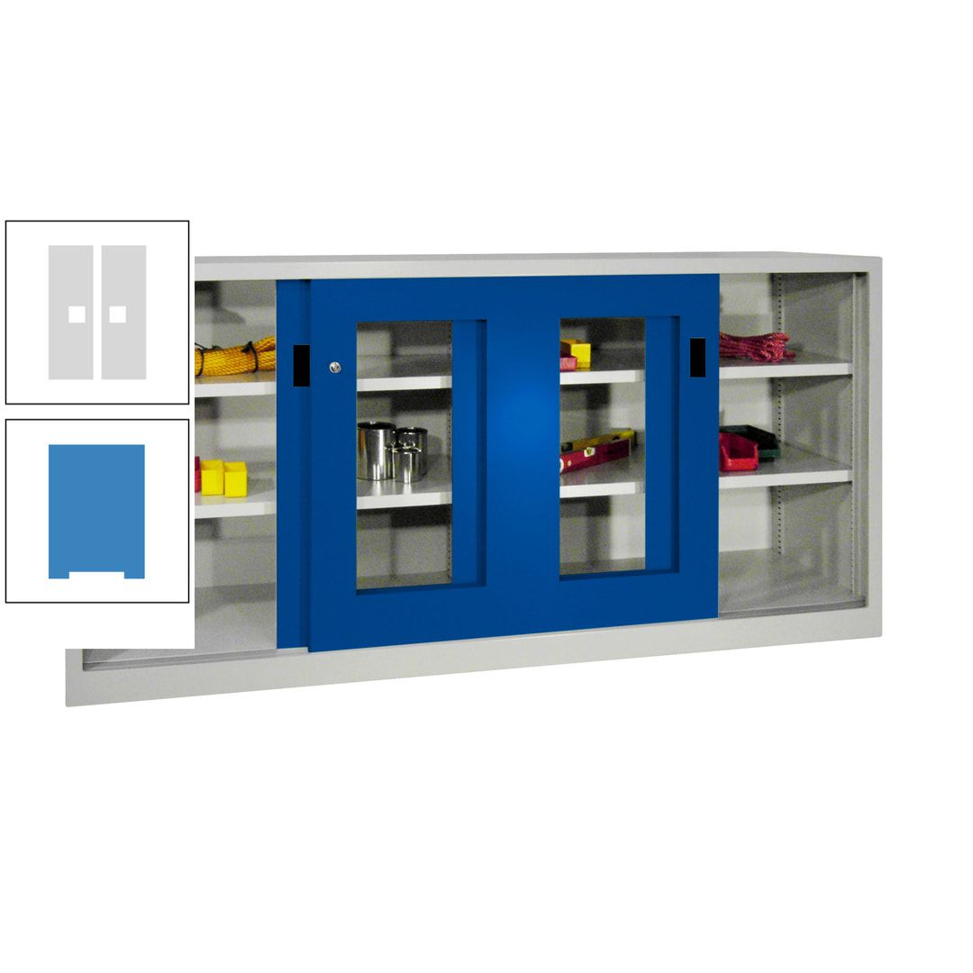 Schiebetürenschrank - Sichtfenstertüren - 1.000x2.000x400 mm (HxBxT) - 4 Böden, gepulvert - Zylinderschloss - anthrazitgrau