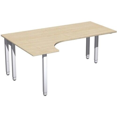 Eckschreibtisch, Ecke links, Füße einseitig verkürzt, 4-Fuß Quadrat Pro, höhenverstellbar, 680-800 x 1.600 x 1.200 mm (HxBxT), Dekor Ahorn