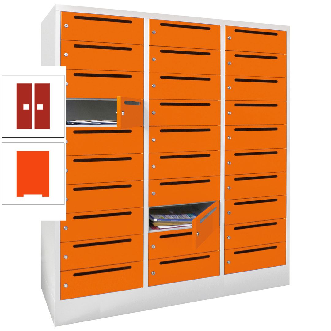 Postverteilerschrank, Schließfachschrank, 3 Abteile a 40 cm, 30 Fächer, 1.850 x 1.200 x 500 mm (HxBxT), Korpus anthrazitgrau, Front anthrazitgrau