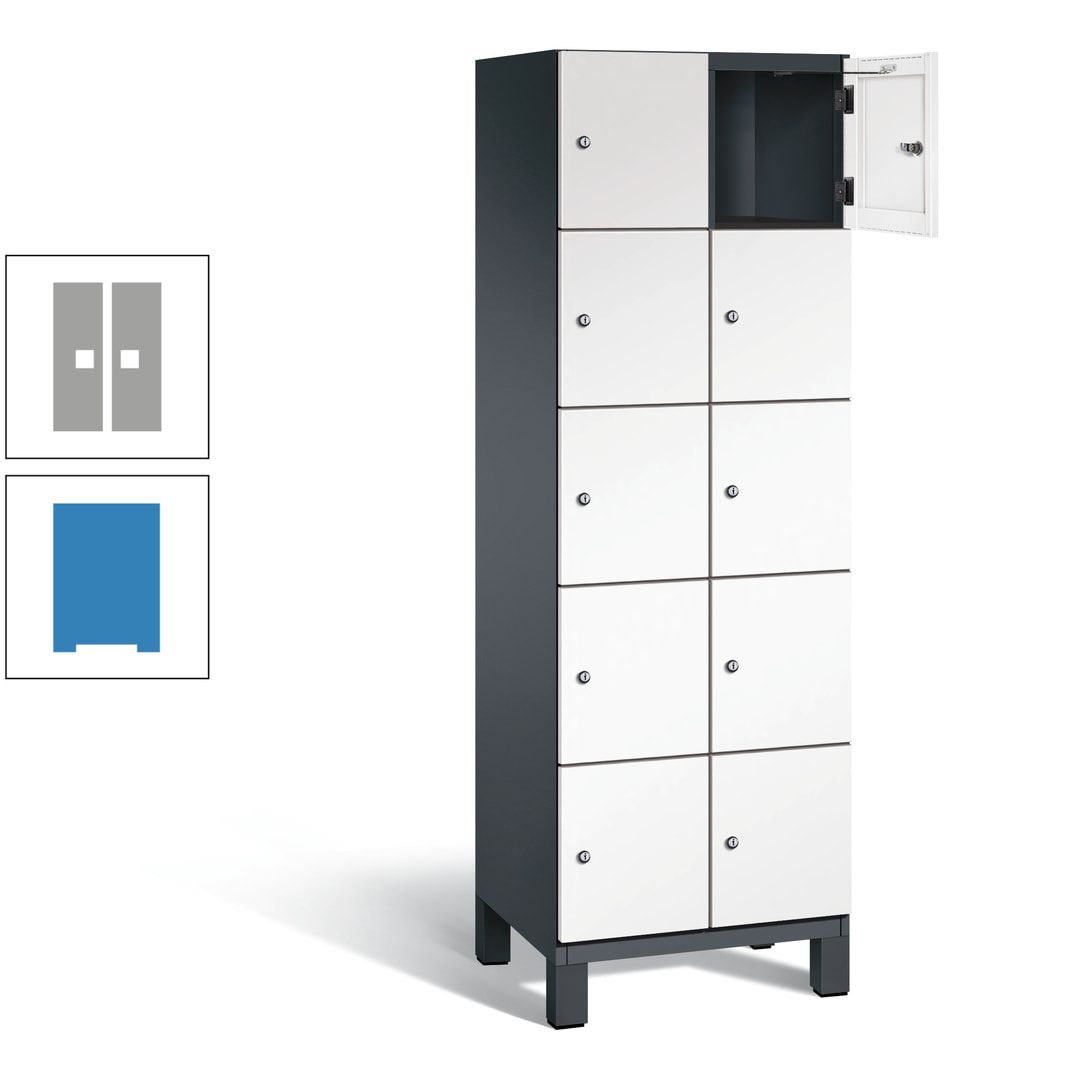 Fächerschrank, Stahlschrank, 10 Fächer, Türöffnungsbegrenzer, Füße, 1.980 x 600 x 525 mm (HxBxT), Korpus anthrazitgrau, Front anthrazitgrau
