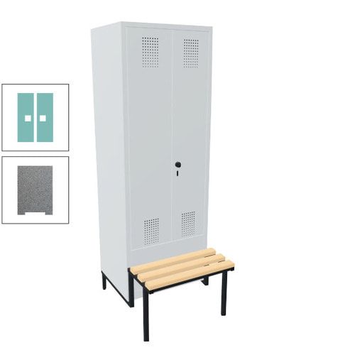 Doppel-Spind, Garderobenschrank, Buche Sitzbank integriert, 2 Abteile a 400 mm, Korpus anthrazitgrau, Tür anthrazitgrau, 1.850 x 800 x 815 mm (HxBxT)