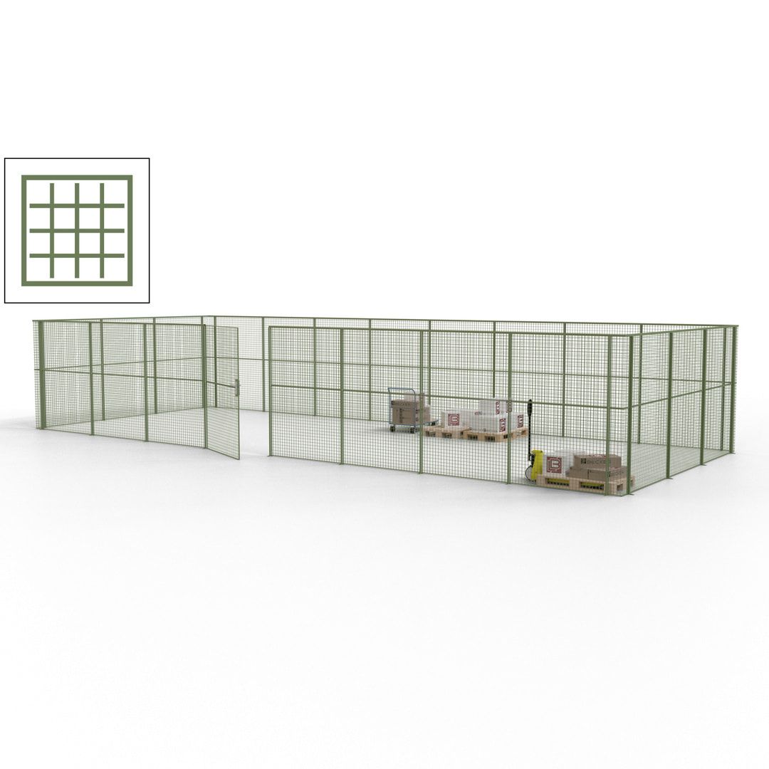 Maschinen Schutzgitter - Hallentrennwand - Sicherheitszaun - Tür - 33 m - 2.200 x 12.400 x 4.900 mm (HxBxT) - enzianblau