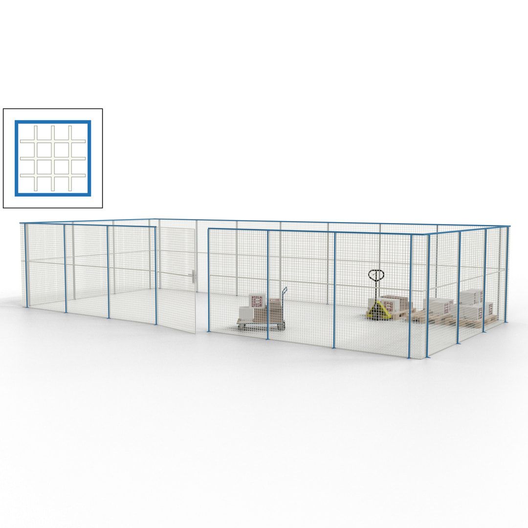 Hallentrennwand - Flügeltür, Gitter - 19 Gitterwände - 2.200 x 10.900 x 4.900 mm (HxBxT) - Perlweiß/reinorange