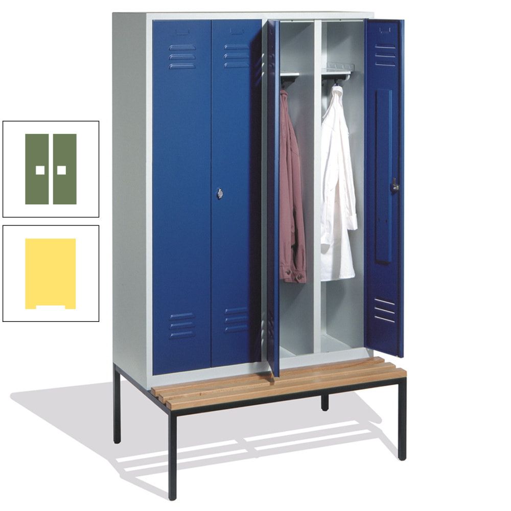 Doppel-Spindschrank, Buche Sitzbank untergebaut, 4 Abteile a 300 mm, Korpus lichtgrau, Tür anthrazitgrau, 2.090 x 1.190 x 815 mm (HxBxT)